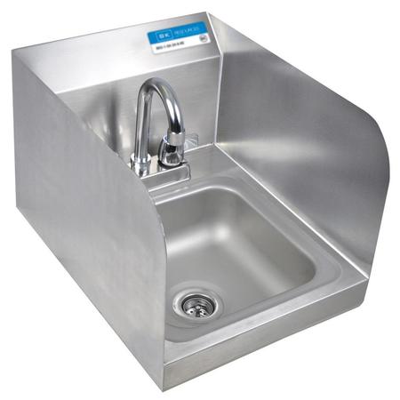 BK RESOURCES Space Saver Hand Sink, W/Side Splashes & Faucet, 2 Holes 9"W x 9" BKHS-D-SS-SS-P-G